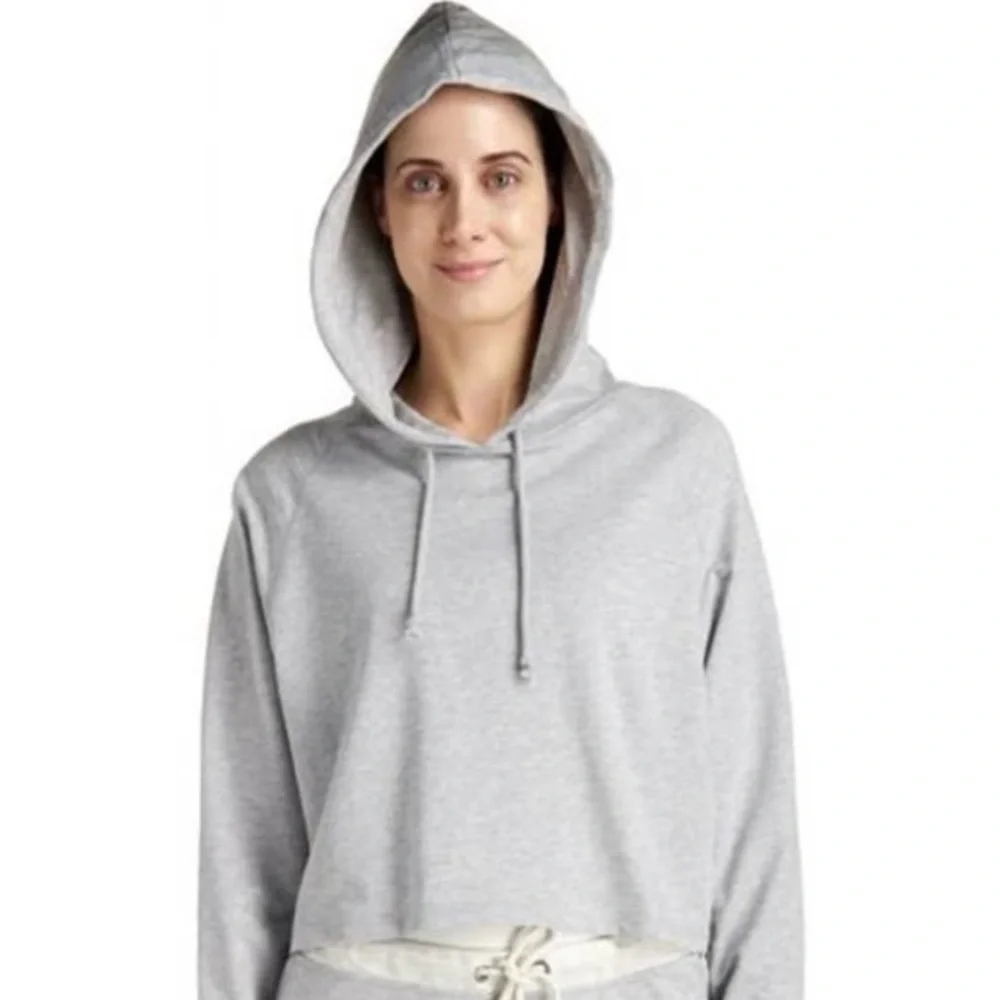 Joe’s Jeans Cropped Heather Gray Hooded Sweatshirt - Picture 2 of 7
